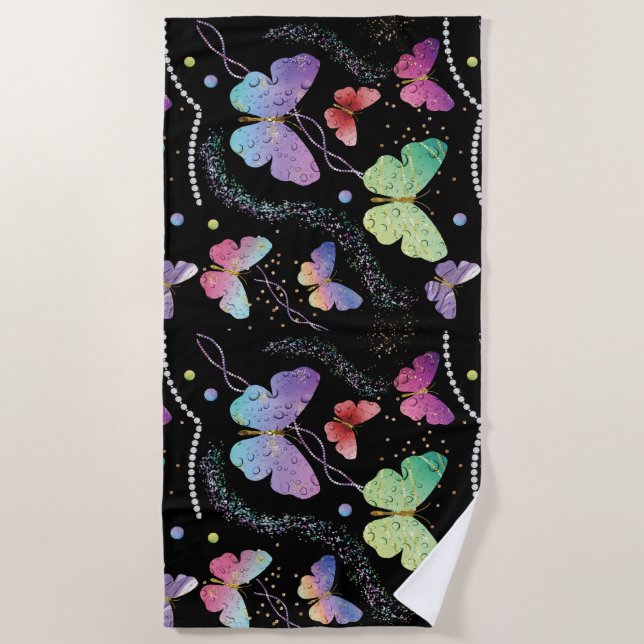 Toalla De Playa Mariposas elegantes violeta y azul brillante (Anverso)