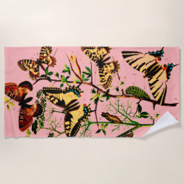 Toalla De Playa Mariposas Francesas Rosadas