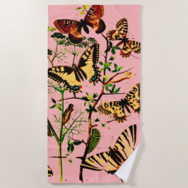 Toalla De Playa Mariposas Francesas Rosadas