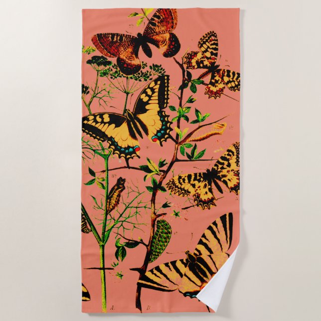 Toalla De Playa Mariposas Francesas Rosadas (Anverso)