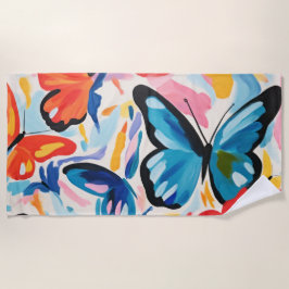Toalla De Playa Mariposas pintura abstracta.