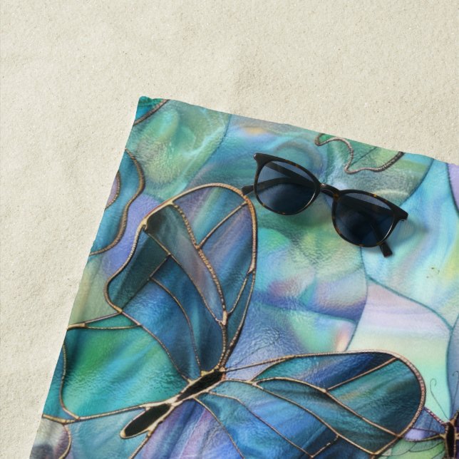 Toalla De Playa Mariposas Purple Blue Aqua (In situ)