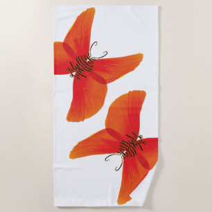 Toalla De Playa Mariposas Rojas Naranja Amapola con Tu Nombre