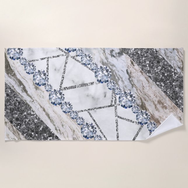 Toalla De Playa Mármol Gris Oro Blanco (Anverso)