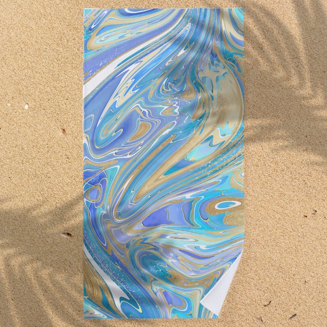 Toalla De Playa Mármol líquido de oro y Aqua de Perla (Subido por el creador)