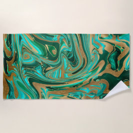 Toalla De Playa Mármol líquido verde y dorado