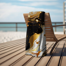 Toalla De Playa Mármol lujoso dorado glam femenino negro blanco