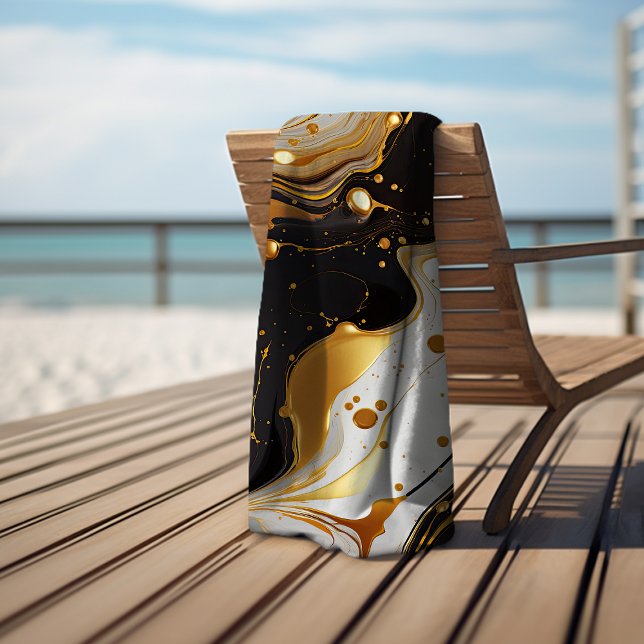 Toalla De Playa Mármol lujoso dorado glam femenino negro blanco (Subido por el creador)