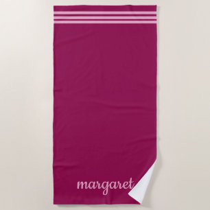 Toalla De Playa Maroon Dusky personalizado con bandas rosadas
