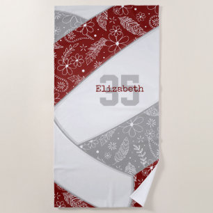 Toalla De Playa maroon gris boho floral paisajismo patrón voleibol