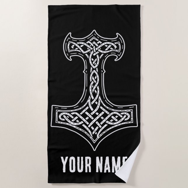 Toalla De Playa Martillo Thor Mjolnir Nudo (Anverso)