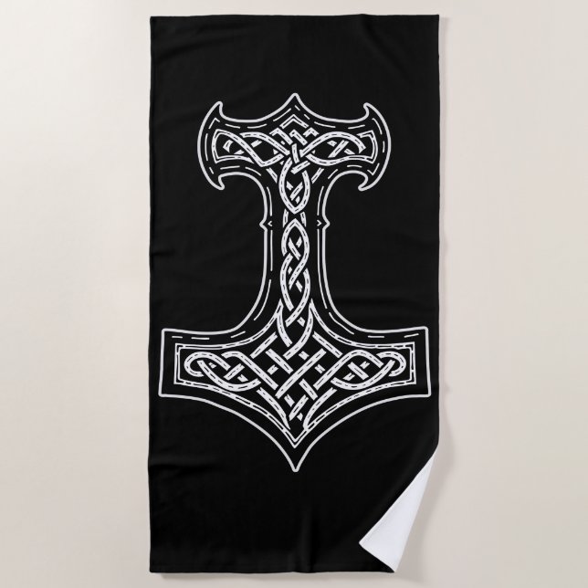 Toalla De Playa Martillo Thor Mjolnir Nudo (Anverso)