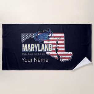 Toalla De Playa Maryland Estados Unidos Retro State Map Vintage US