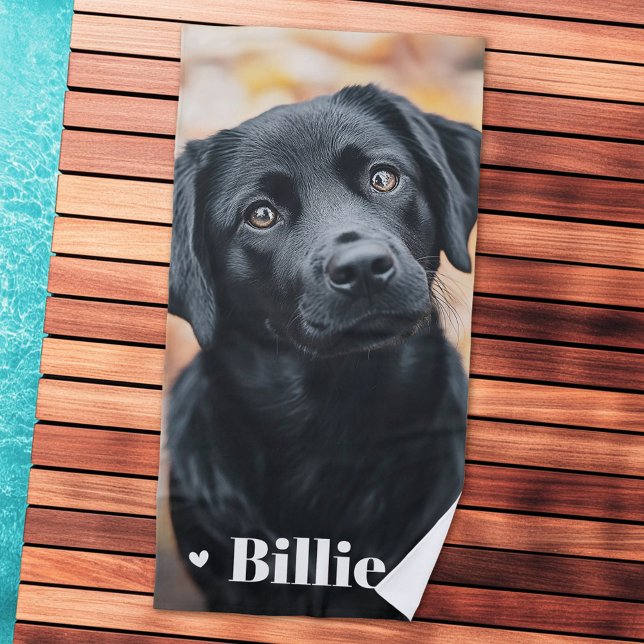 Toalla De Playa Mascota gato gato foto nombre corazones (Pet dog cat photo name hearts beach towel)