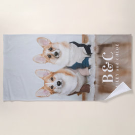 Toalla De Playa Mascota lindo Perros Foto Monograma Nombres Verano