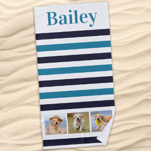 Toalla De Playa Mascota personalizado Perro 3 Collage de fotos Ban