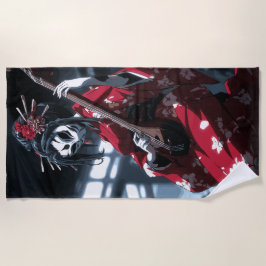 Toalla De Playa Masked Geisha Musician Dark Japanese Art