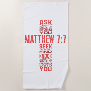 Toalla De Playa Mateo 7:7 Biblia Verse Cross
