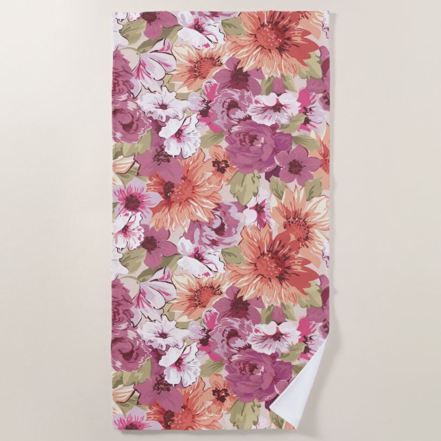 Toalla De Playa Mauve Peach Purple Floral Beach (Anverso)