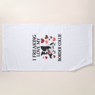 Toalla De Playa Me Encanta el Perro Border Collie Corazones_1