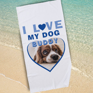 Toalla De Playa Me encanta mi perro Mascota del corazón azul foto