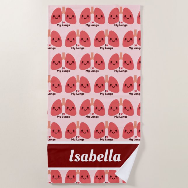Toalla De Playa Me encantan mis pulmones - pulmones sonrientes muy (Anverso)