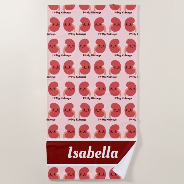 Toalla De Playa Me Encantan Mis Riñones - Riñones Sonrientes. (Anverso)