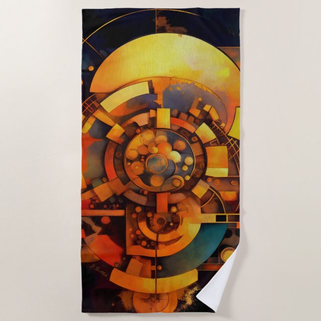 Toalla De Playa Mecanismo Solar Steampunk Abstracto (Anverso)