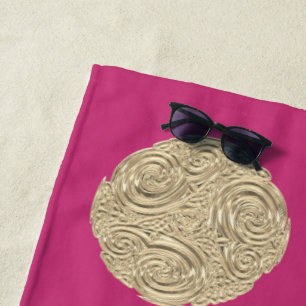 Toalla De Playa Medallón rosa de fuschia de oro elegante Art Nouve