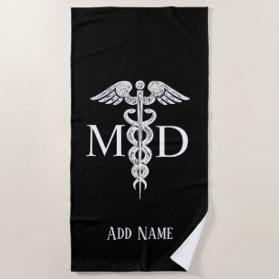 Toalla de playa médica del caduceo del MD del