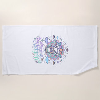 Toalla De Playa Meditación de Unicornio Unicornio Fondo Blanco Vec