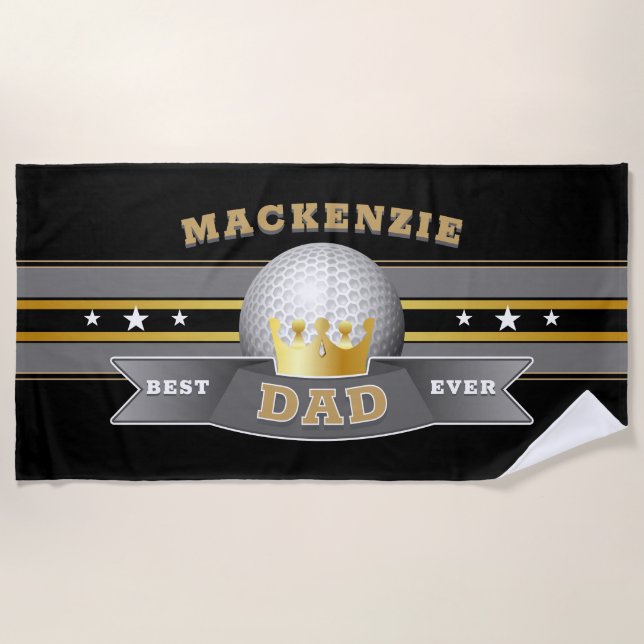 Toalla De Playa Mejor balón de golf de papá en NEGRO (Anverso)