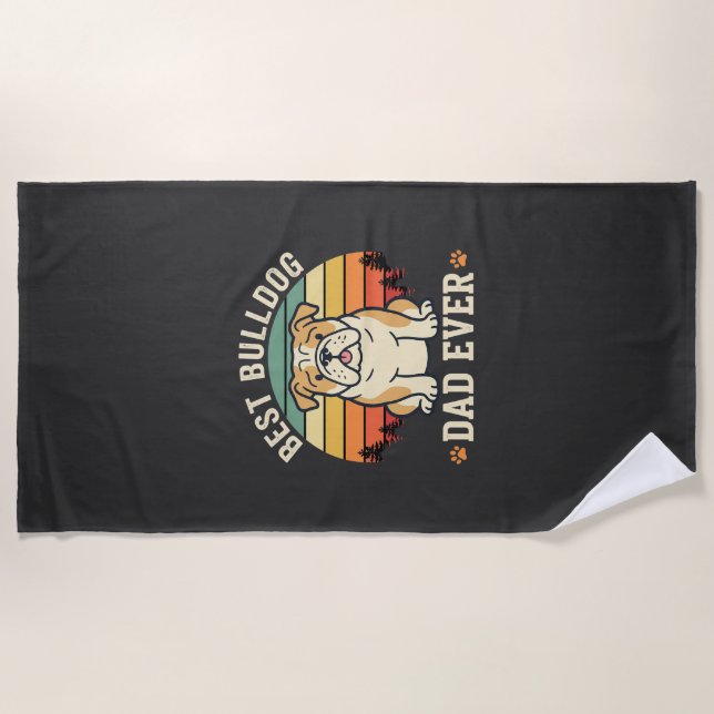 Toalla De Playa Mejor papá Bulldog Retro Vector (Anverso)