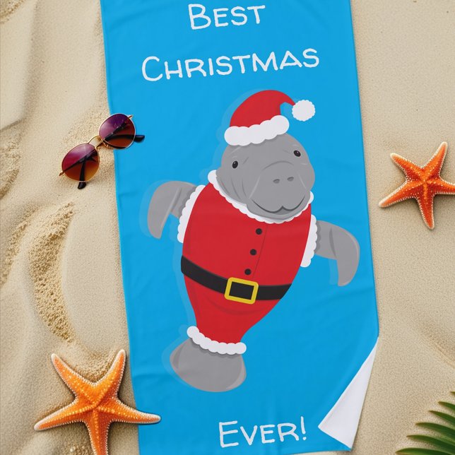 Toalla De Playa Mejores Navidades Navidades de Santa Manatee (Make Christmas a day at the beach by gifting this fun beach towel!)