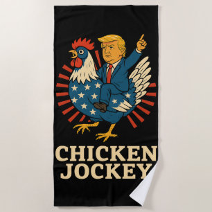 Toalla De Playa Meme divertido de Jockey sobre pollo Trump