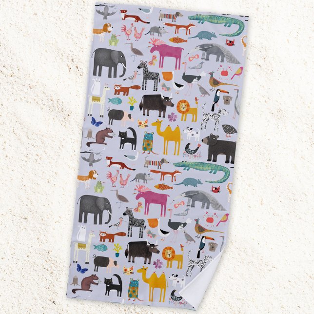 Toalla De Playa Menagerie animal (Fun animal menagerie with wild, safari, zoo and pet animals and birds pattern beach towel)
