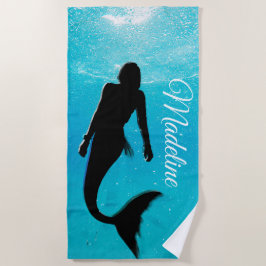 Toalla De Playa Mermaid Black Blue Ocean Summer Modern Beach