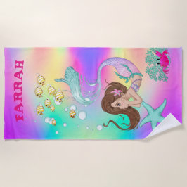 Toalla De Playa Mermaid Cute Rainbow Starfish Pelo Oscuro