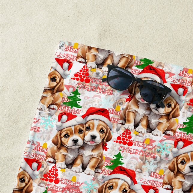 Toalla De Playa Merry Christmas Santa Hat Dog Puppy Design - White (Subido por el creador)