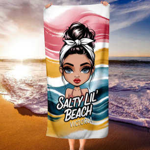 Toalla De Playa Messy Bun Salty Lil' Beach Nombre Personalizado