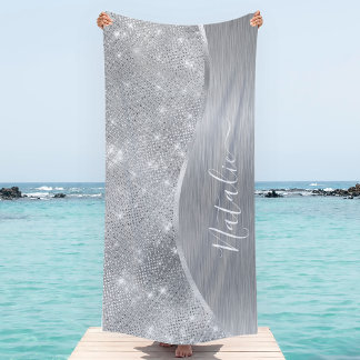 Toalla De Playa Metálico personalizado del Purpurina de plata Glam