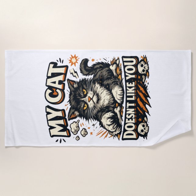 Toalla De Playa Mi Gato No Te Quiere Retro (Anverso)