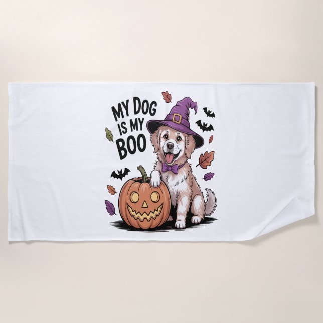 Toalla De Playa Mi perro es mi Boo Halloween (Anverso)