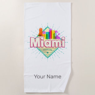 Toalla De Playa Miami Florida Estados Unidos Retro Skyline Vintage