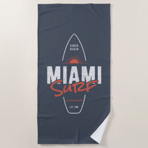 Toalla De Playa Miami Surf – Diseño de tabla de surf vintage con p