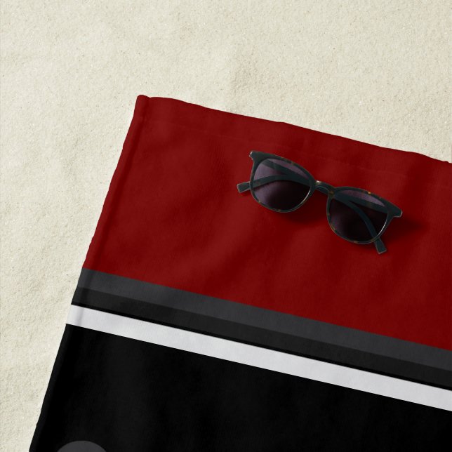 Toalla De Playa MidCentury Rojo moderno, negro y gris (In situ)