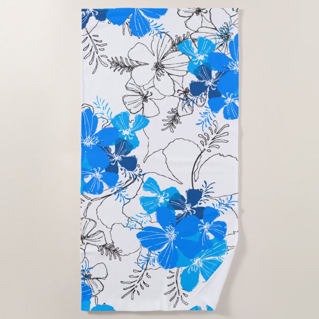 Toalla De Playa Midnight Garden Hawai Hibiscus Floral Blue (Anverso)