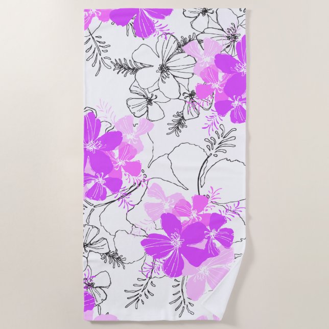 Toalla De Playa Midnight Garden Hawai Hibiscus Floral Violet (Anverso)