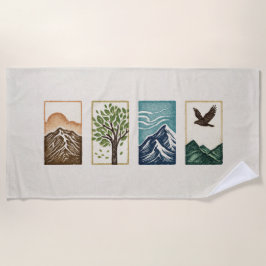 Toalla De Playa Minimal Nature Set – Mountain & Tree Art