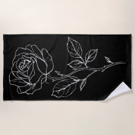 Toalla De Playa Minimalist Rose Line Art – Black and White Flower